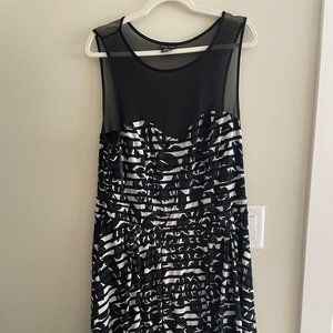 City Chic - Plus Size M/18W - Black/White Floral Sheer Striped Dress